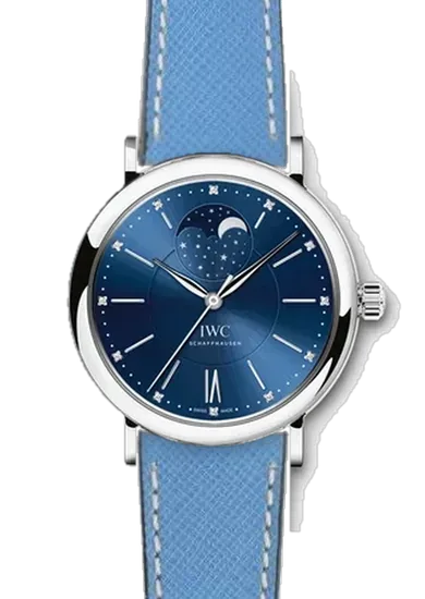 Portofino IW4590-06 con Correa de piel Saffiano azul claro con costuras en color crudo