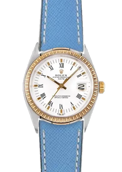 Date 1505 con Cinturino Pelle Saffiano Azzurro Cuciture Ecru