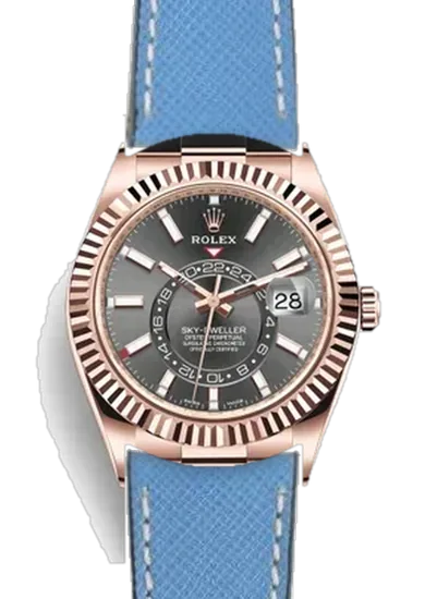 Sky-Dweller 326235-0006 con Cinturino Pelle Saffiano Azzurro Cuciture Ecru