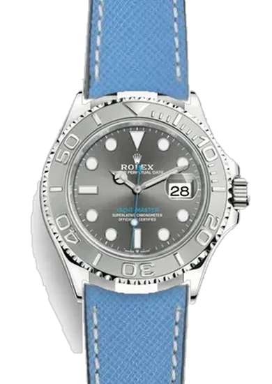 Yacht-Master 126622-0001 con Correa de piel Saffiano azul claro con costuras en color crudo