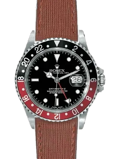 GMT-Master 16710 Coke with Saffiano Leather Strap Brown — Tone-on-Tone Stitching