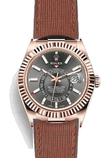 Sky-Dweller 326235-0006 con Cinturino Pelle Saffiano Marrone — Cuciture Tono su Tono