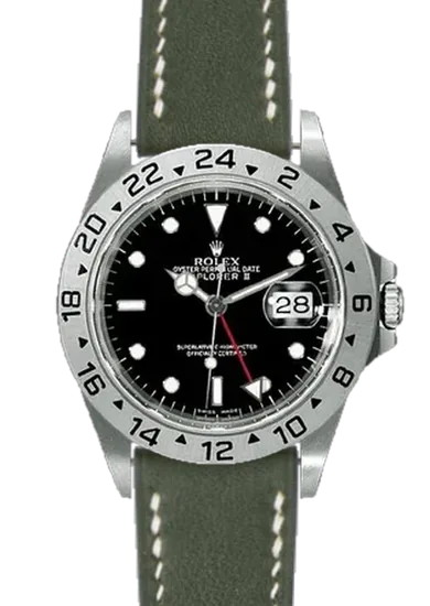 Explorer II 16570-0004 con Correa de piel Swift verde oliva