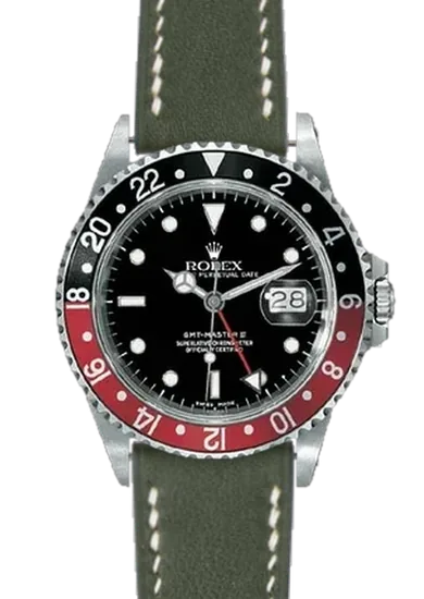 GMT-Master 16710 Coke with Swift Leather Strap Olive Green