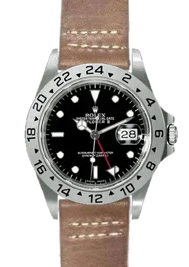 Explorer II 16570-0004 con Correa de piel vintage desgastada con doble costura