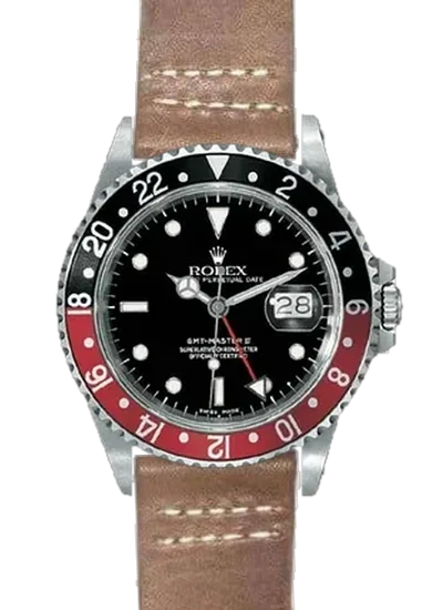 GMT-Master 16710 Coke with Distressed Vintage Leather Strap Double Stitching