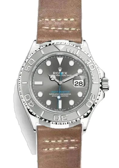 Yacht-Master 126622-0001 con Correa de piel vintage desgastada con doble costura