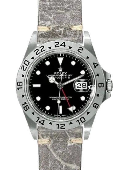 Explorer II 16570-0004 con Correa de piel vintage gris – Hecha a mano en Milán