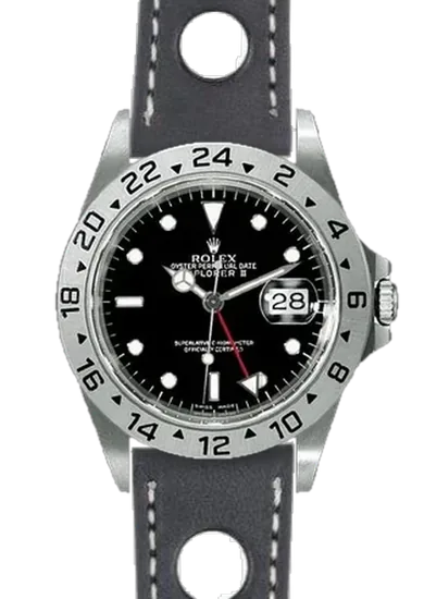 Explorer II 16570-0004 con Correa Rally de piel de becerro negra – Hecha a mano en Milán