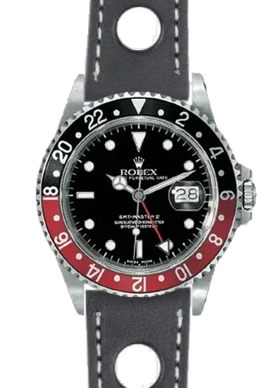 GMT-Master 16710 Coke with Black Calfskin Rally Watch Strap – Handmade in Milan