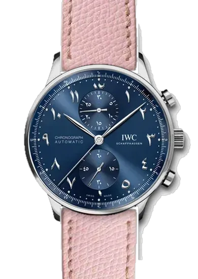 Portugieser IW3714-89 con Cinturino Rosa Martellato con Cuciture Ecru