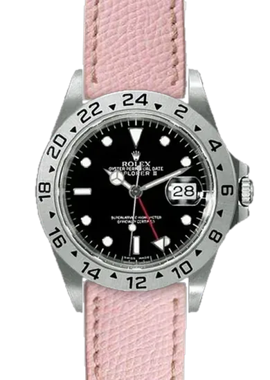 Explorer II 16570-0004 con Correa rosa martillada con costuras de color crudo