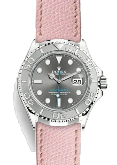 Yacht-Master 126622-0001 con Correa rosa martillada con costuras de color crudo
