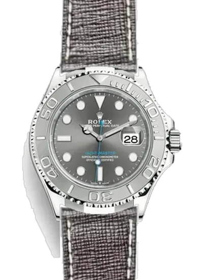 Yacht-Master 126622-0001 con Correa de piel Saffiano marrón oscuro con costuras de color crudo