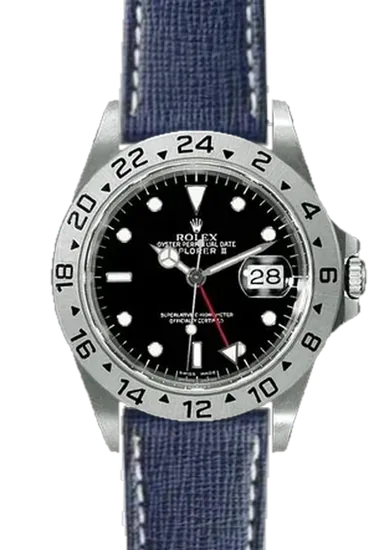 Explorer II 16570-0004 con Correa Saffiano azul marino
