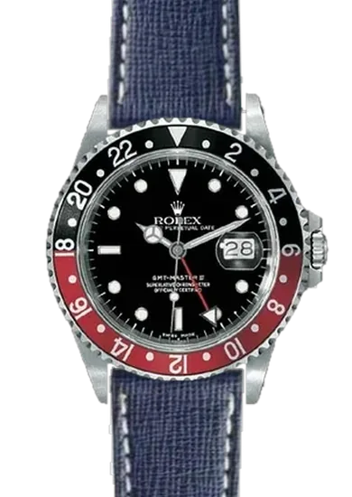 GMT-Master 16710 Coke with Saffiano Navy Blue Strap