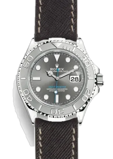 Yacht-Master 126622-0001 con Correa Saffiano negra con costuras en color crudo