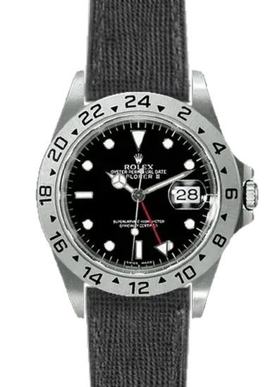 Explorer II 16570-0004 con Correa Saffiano negra con costuras a juego