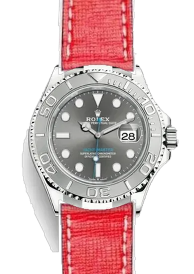 Yacht-Master 126622-0001 con Correa Saffiano roja con costuras en color crudo