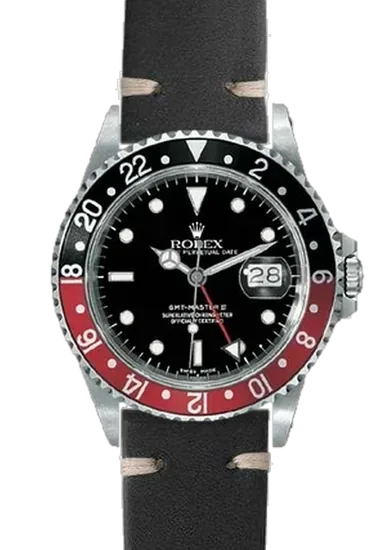 GMT-Master 16710 Coke with Vintage Black Calfskin Leather Strap