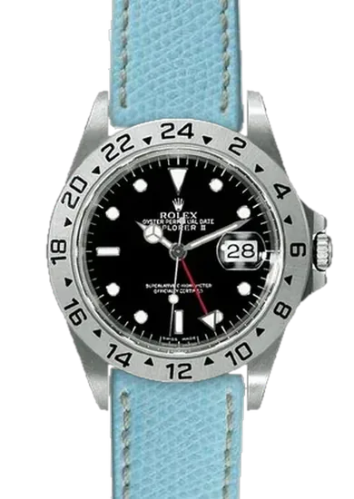 Explorer II 16570-0004 con Correa de piel de becerro martillada azul