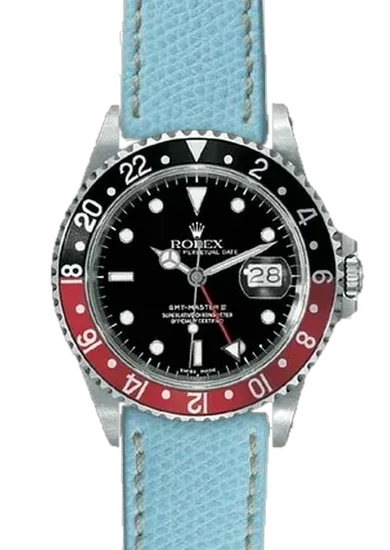 GMT-Master 16710 Coke with Hammered Calfskin Strap Light Blue