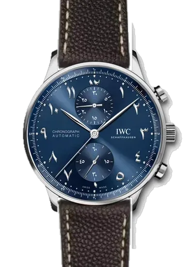 Portugieser IW3714-89 con Cinturino Vitello Martellato Nero — Cuciture Ecru