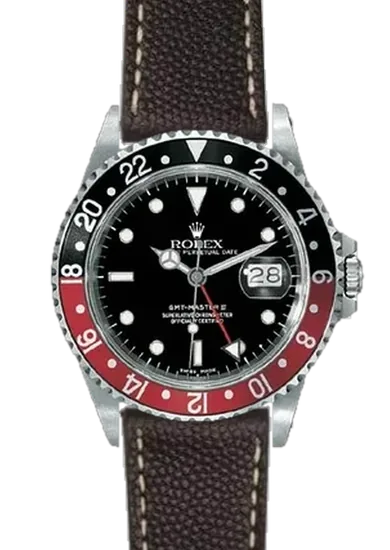 GMT-Master 16710 Coke with Hammered Black Calfskin Strap — Ecru Stitching