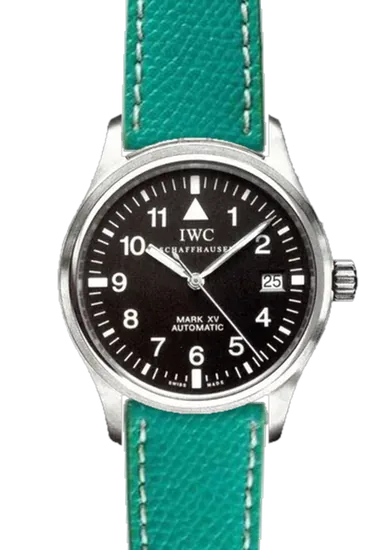 Pilot IW3253-07 with Hammered Calfskin Watch Strap Green with Ecru Stitching