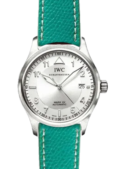 Pilot IW3253-13 with Hammered Calfskin Watch Strap Green with Ecru Stitching