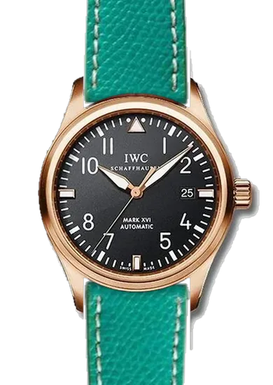 Pilot IW3255-15 con Correa de piel de becerro martillada verde con costuras en color crudo