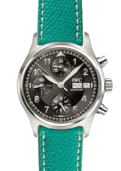 Pilot IW3706-15 con Correa de piel de becerro martillada verde con costuras en color crudo