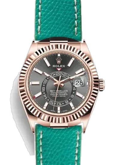 Sky-Dweller 326235-0006 con Cinturino Vitello Martellato Verde con Cuciture Ecru