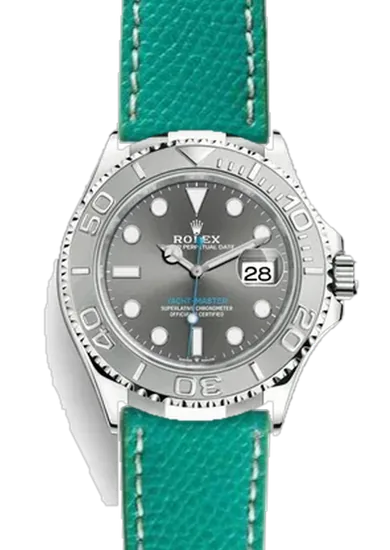 Yacht-Master 126622-0001 con Correa de piel de becerro martillada verde con costuras en color crudo
