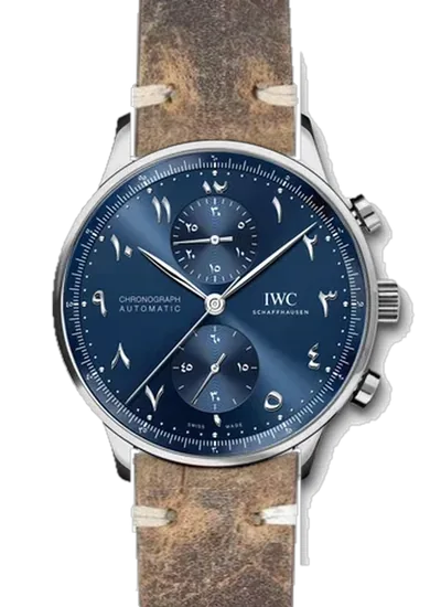 Portugieser IW3714-89 con Cinturino Vitello Vintage Marrone — Patina Naturale