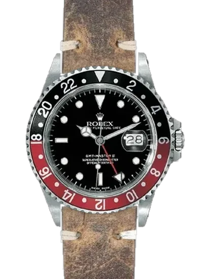 GMT-Master 16710 Coke with Vintage Brown Calfskin Strap — Natural Patina