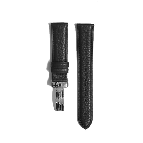 Bravur Black Black leather watch strap with edge seam