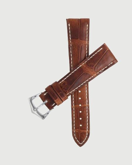 Cinturino in alligatore cognac cucito a mano